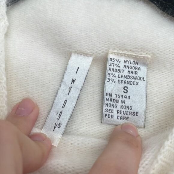 Twiggy Cream Off White Eyelash Stretch Knit Mock Neck Sweater - Picture 5 of 6